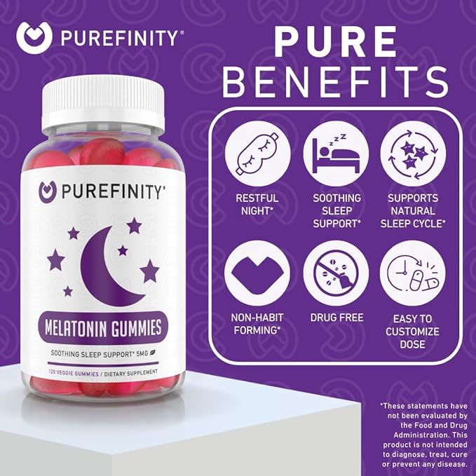 PUREFINITY Melatonin Gummies 5mg for Kids – Each Delicious Gummy is 2.5mg (2 Per Serving) for Easily Customizing Your Night, Gluten Free, Non-GMO, Vegan, 120 Count (Pack of 2)
