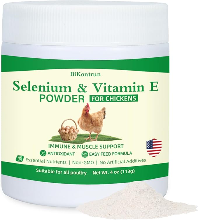 Selenium and Vitamin E Powder for Chickens, Selenium for Chickens, Immune System, Muscle Support & Prevents, Improve Wry Neck, Selenium, Vitamin E Supplements, Suitable for All Poultry, Chicken & More