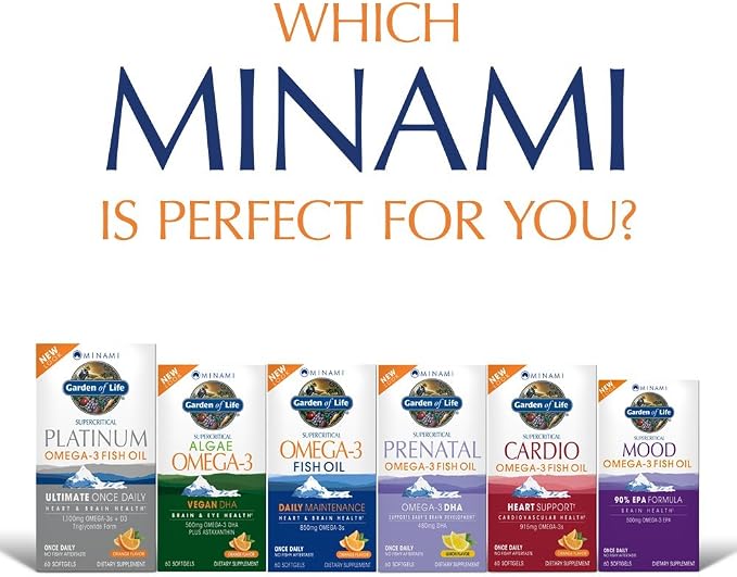 Garden of Life EPA/DHA Omega 3 Fish Oil - Minami Natural Brain Function, Heart and Mood Supplement, 120 Count (60-ct 2-Pack)