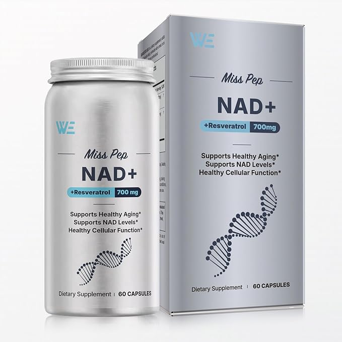 NAD+ Supplement, with Nicotinamide Riboside and Resveratrol, Supports Cell Health, Slows Aging, Helps Focus, and Promotes NAD+ Production - 60 Capsules