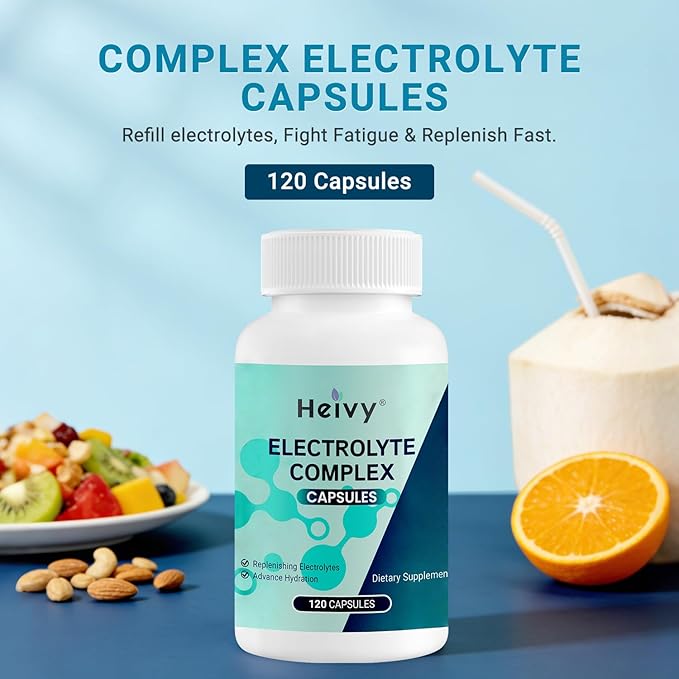 Heivy Pure Electrolytes Complex - Vegan, Allergen-Free, US GMP Certified | 120 Capsules, 7-in-1 Daily Electrolyte Replacement for Hydration & Muscle Support