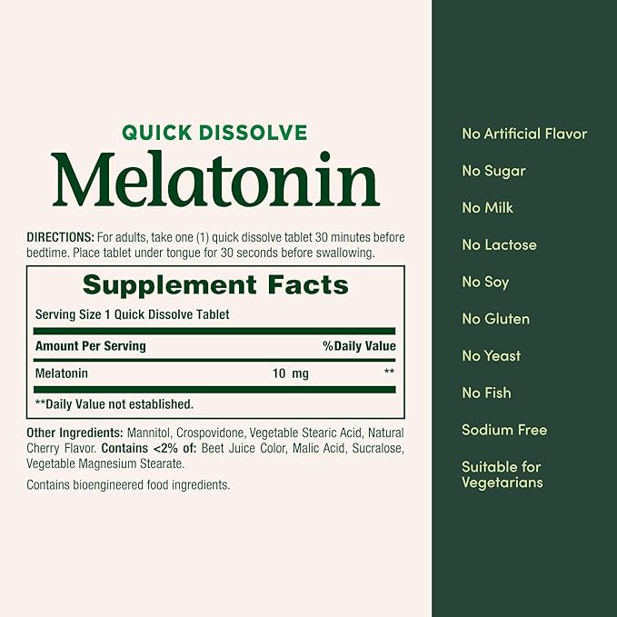 Nature's Bounty Melatonin 10 mg Quick Dissolve Tablets 45 ea (Pack of 3)
