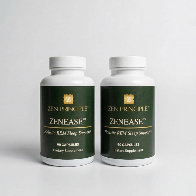 Zen Principle Zenease Sleep Support with Magnesium Glycinate, Ashwagandha KSM-66®, Saffron, L-Theanine & GABA – No Melatonin, Natural Stress Relief & Sleep Aid. 180 Capsules