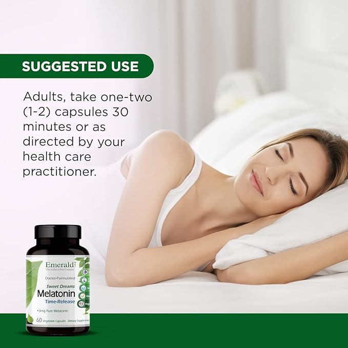 EMERALD LABS Sweet Dreams Melatonin Time-Release - Melatonin Sleep Support Supplement - Supports Healthy Sleep Patterns - 60 Vegetable Capsules (Up to 60-Day Supply)