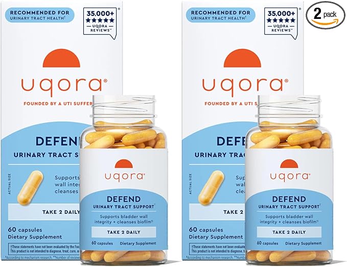 Uqora Defend - Urinary Tract Health Supplement - Support Bladder Health & Cleanse Biofilm with D-Mannose, Green Tea Extract, Turmeric Extract & More - Gluten-Free- 60 Capsules- 2 Pack (60-Day Supply)