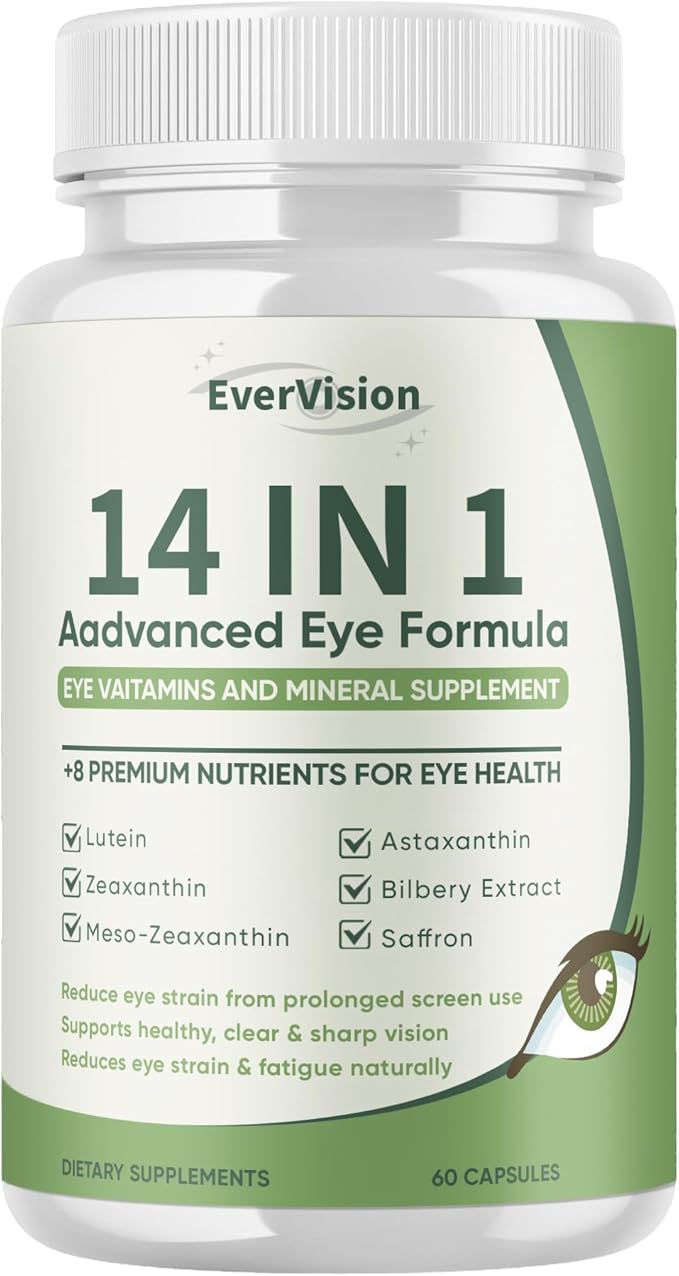 Evervision 14 in 1 Advanced Eye Formula, Neurobella Eye Vitamin and Mineral Supplement with Zinc, Lutein, Zeaxanthin & Bilberry Extract, 60 Capsules (1)