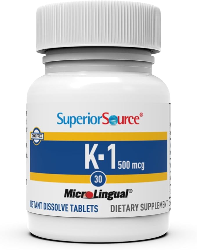 Superior Source Vitamin K1 500 mcg - Bone Strength & Health Support Supplement - Vitamin K Supplement Aids Blood Health & Calcium Absorption - 100 Sublingual Dissolving Tablets