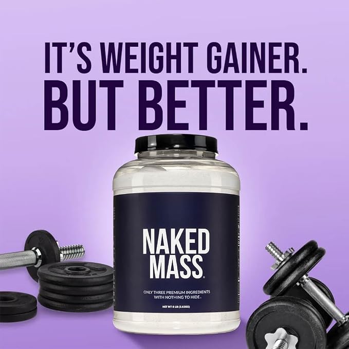 NAKED Mass - Natural Weight Gainer Protein Powder - 8 LB Bulk, NSF Certified, GMO Free, Gluten Free & Soy Free. No Artificial Ingredients - 1,250 Calories per Serving