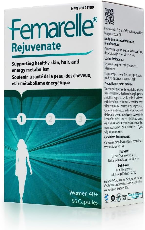 Femarelle® Rejuvenate – Perimenopause Supplement for Woman – Wellbeing Support – Hormone-Free, with DT56a, Flaxseed, Biotin, & Vitamin B2 – Mood, Energy & Skin Wellness – 56 Capsules (1 Month Supply)