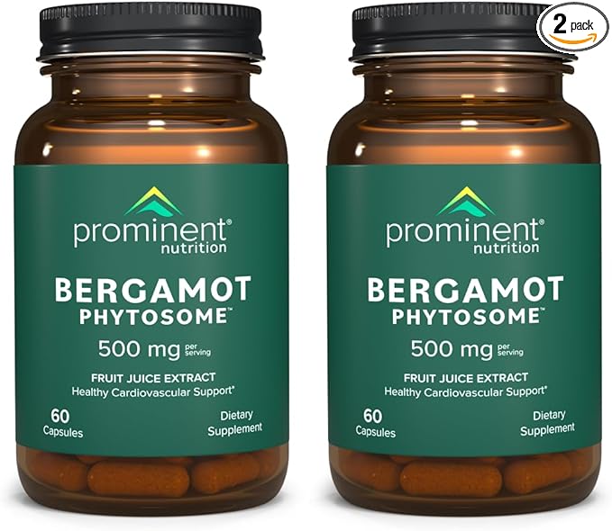 Prominent Nutrition Bergamot Phytosome, Clinically Researched Vazguard Citrus Bergamot Extract for Cholesterol and Heart Health Support, Enhanced-Absorption Supplement, 500 mg, 60 Capsules - 2 Pack