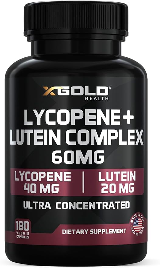 Lycopene + Lutein Supplement 60mg – 40mg Lycopene (Tomato Extract) + 20mg Lutein – Eye Health & Vision Support – Antioxidant for Skin & Cellular Health – Non-GMO, Vegan – 180 Capsules