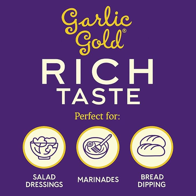 Garlic Gold Extra Virgin Olive Oil Infused with Garlic, Premium Certified USDA Organic, Low FODMAP, Cold Pressed (32 Fl Oz, 1 Pack)