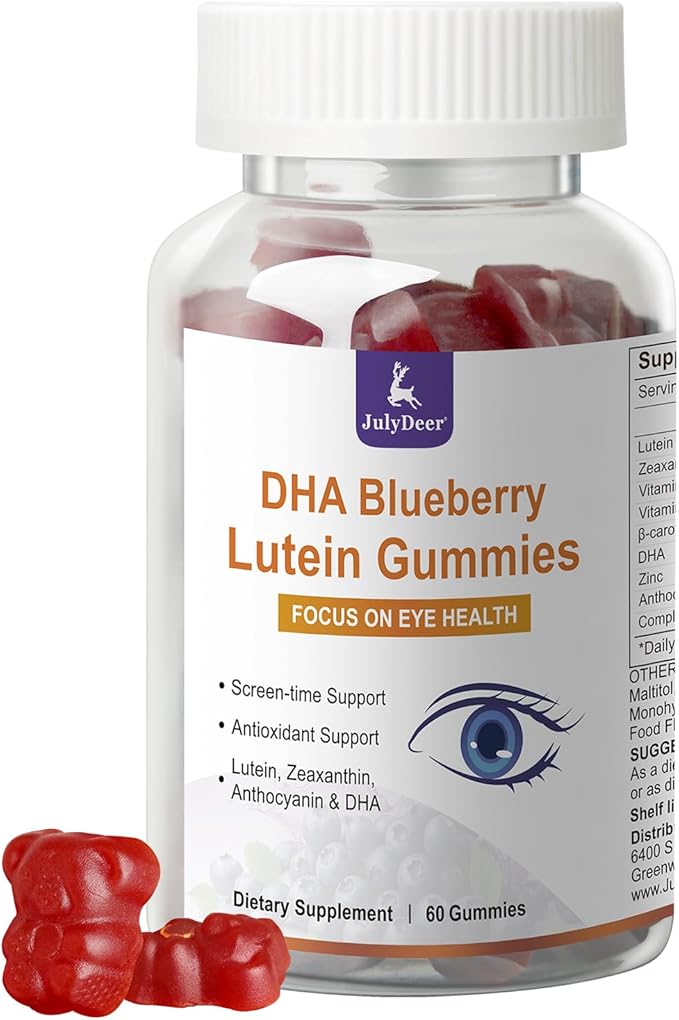 Lutein and Zeaxanthin Gummies Supplements Support Eye Health, 9 in 1 with Vitamin E and C, B-carotene, DHA, Zinc, Anthocyanin (Blueberry Extract), Complex Probiotics, Non-GMO, Gluten Free I 60 Gummies