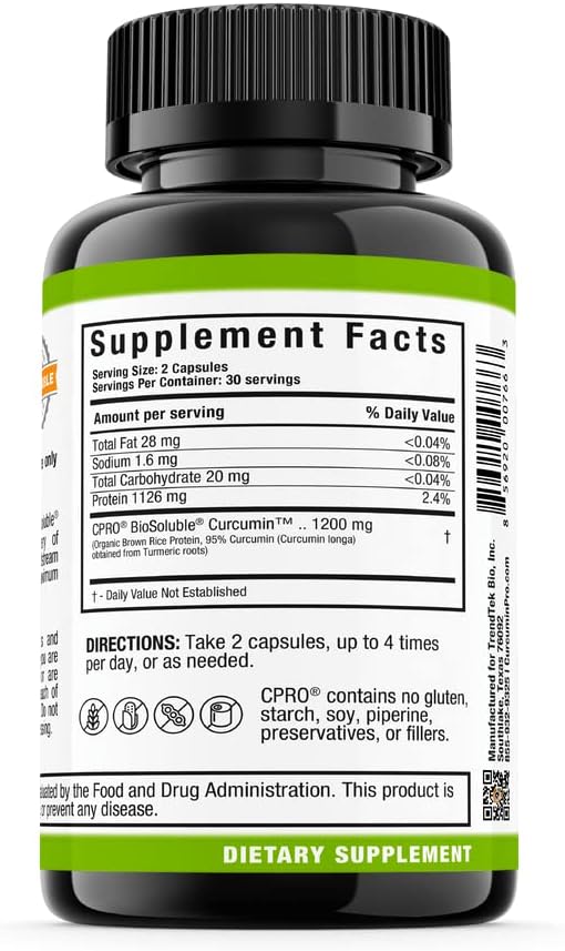 curcuminpro Complete Vegan | BioSoluble Brown Rice Protein & Organic Turmeric Curcumin Supplement | Plant-Based Formula for Daily Wellness | 60 Count