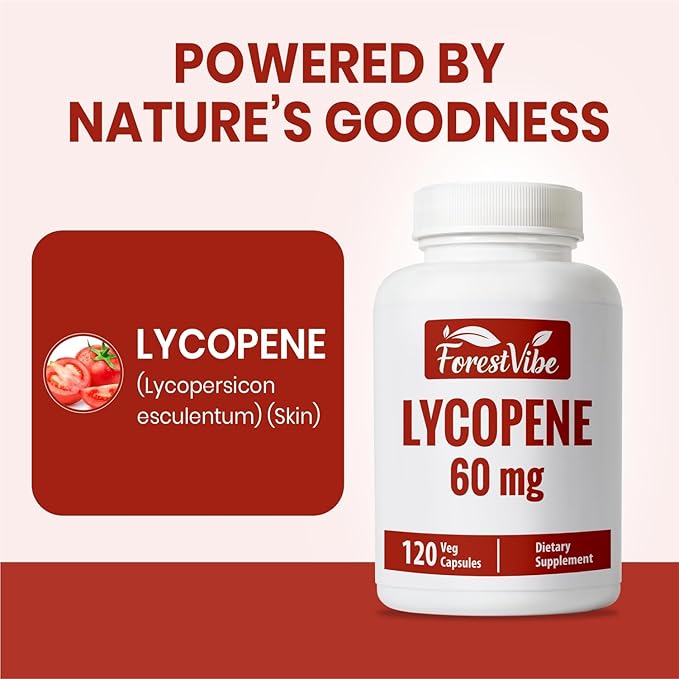 Lycopene Supplement for Men 60mg, Natural Carotenoid Complex from Tomato Extract Powder, 120 Vegan Capsules, 4 Month Supply, Non-GMO and Gluten Free Lycopene for Men & Women