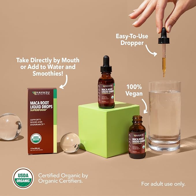 Organic Maca Root Liquid Drops - Supports Hormone Balance, Mood, and Energy in Women and Men - Lepidium Meyenii to Support Performance and Vitality - Non-GMO, Vegan, Unflavored - 60 Servings