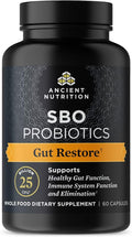Ancient Nutrition Probiotics, SBO Probiotics Gut Restore 60 Ct, Promotes Gut Health, Digestive and Immune Support, Gluten Free, Ancient Superfoods Blend, 25 Billion CFUs* Per Serving