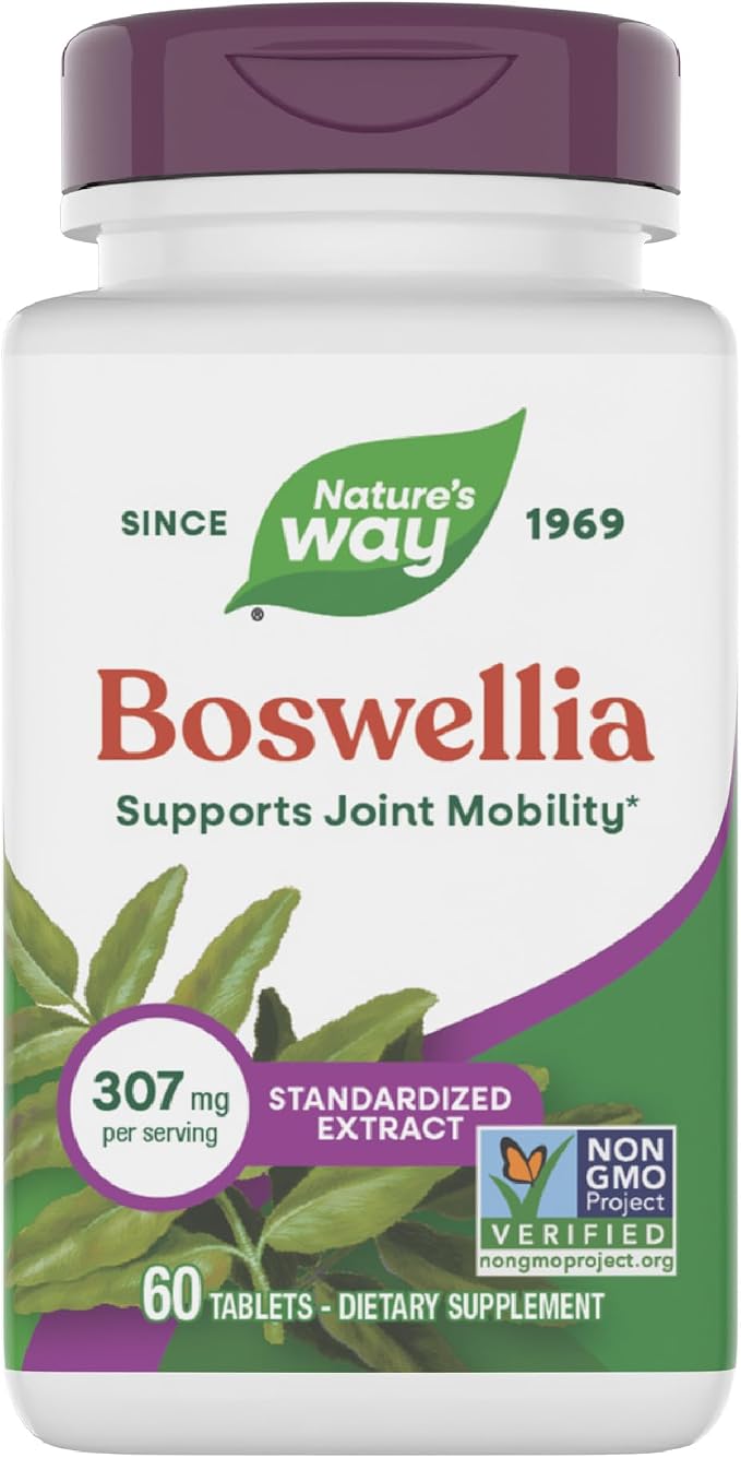 Nature's Way Boswellia Premium Extract, Supports Joint Mobility*, 307 mg Boswellia serrata Extract per Serving, Frankincense Supplement, Gluten Free & Vegan - 60 Tablets (Packaging May Vary)