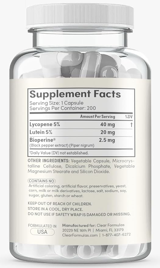 Lutein & Lycopene Carotenoids Supplement - High Absorption Lutein and Lycopene Supplements for Men & Women for Antioxidant Skin and Eye Health Support - Formulated in American cGMP Lab (200 Capsules)
