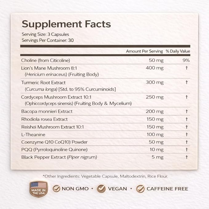 LumiBrain™ CORE Brain Supplement for Memory and Focus, Caffeine-Free Nootropic for Brain Energy, 90 Capsules