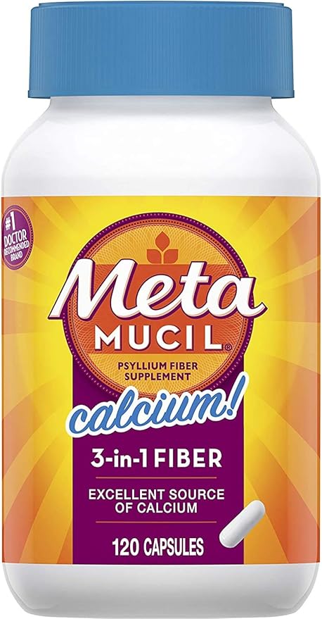 Metamucil Fiber with Calcium 3-in-1 Psyllium Capsule Fiber Supplement with Calcium for Bone Health 120 ct Capsules (OLD)
