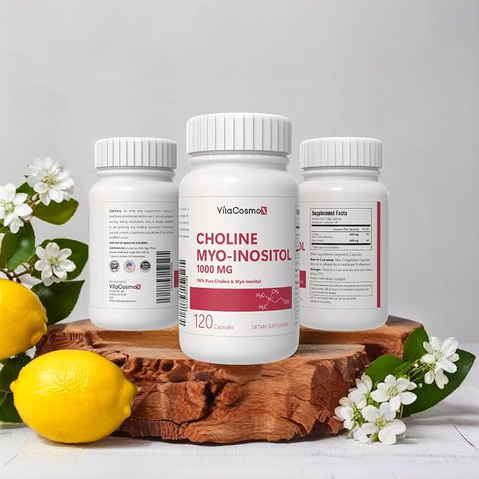 Choline and Myo-Inositol Supplement, 1000 mg Each, 120 Veggie Capsules 100% Vegetarian, Non-GMO & Gluten Free