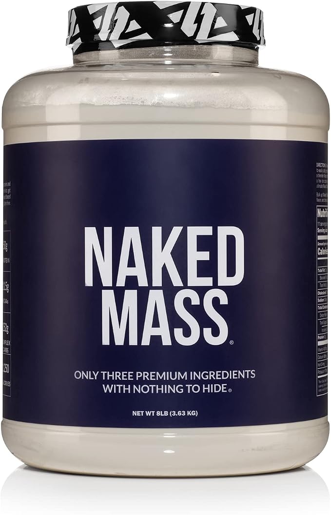 NAKED Mass - Natural Weight Gainer Protein Powder - 8 LB Bulk, NSF Certified, GMO Free, Gluten Free & Soy Free. No Artificial Ingredients - 1,250 Calories per Serving