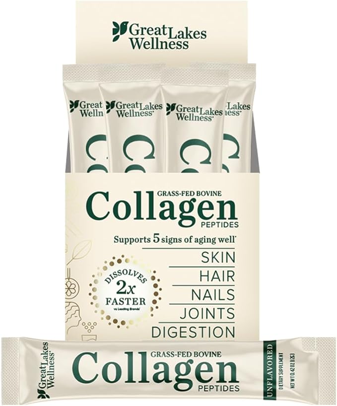 Great Lakes Wellness Collagen Peptides Powder – Supports Skin, Hair, Nails, Joints & Digestion – Hydrolyzed, Quick Dissolve, Non-GMO, Keto & Kosher – Unflavored, Pure Collagen Protein (20 Servings)