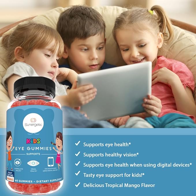 Sunergetic Premium Eye Support Gummies for Kids - Lutein with Zeaxanthin Supports Overall Eye Health, Vision & Macular Health–Clinically Studied Lutein & Zeaxanthin with Lutemax 2020-60 Gummies