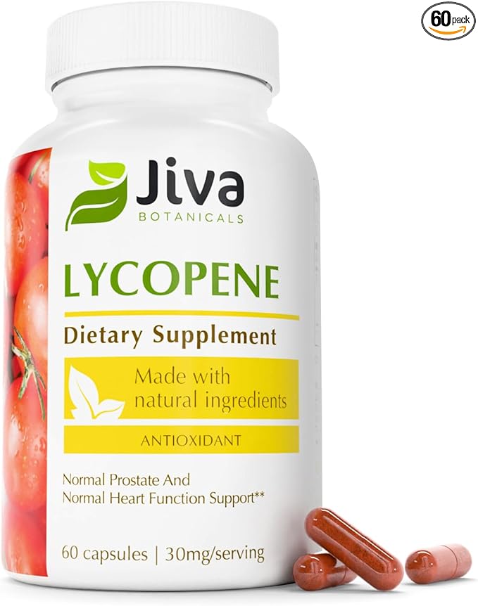 Jiva Botanicals - Lycopene Supplements for Men 30mg - Prostate Health Supplements for Men with Tomato Extract - Prostate, Skin & Antioxidant Lycopene Supplement USA Made, Non GMO, Vegan, 60 Capsules