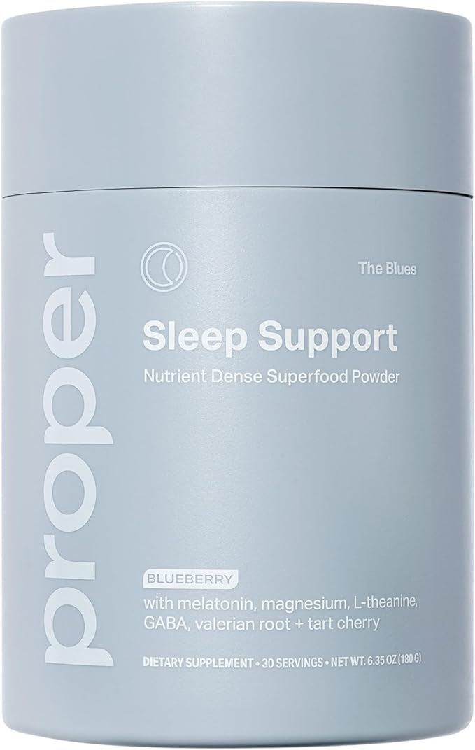 Proper, The Blues Sleep Aid – Nutrient-Dense Superfood Powder with + Melatonin, Magnesium, L-Theanine, GABA, Valerian Root & Tart Cherry – Calm Supplement for Nighttime Relaxation & Sleeping