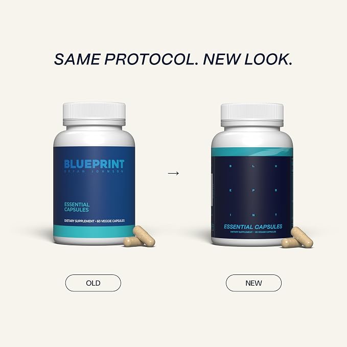 Blueprint Bryan Johnson Essential Capsules - Daily Multivitamin/Multimineral for Women and Men - Antioxidant Supplement with Calcium, Vitamin B1, Vitamin D, and Zinc - Vegan and Non GMO (30 Servings)