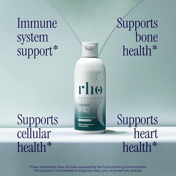 Rho Nutrition Liposomal D3K2 – Ultra High Absorption Liquid Vitamins D3 and K2 Supplement – Supports Immune System & Overall Health; Supports Strong Bones & Muscles, and a Healthy Heart