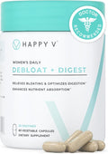 Happy V Debloat + Digest – Digestive Enzymes for Women to Support Bloating, Gas, Constipation, Gut Health, and Nutrient Absorption – Stomach Comfort & Digestion Support Supplement – 60 Vegan Capsules