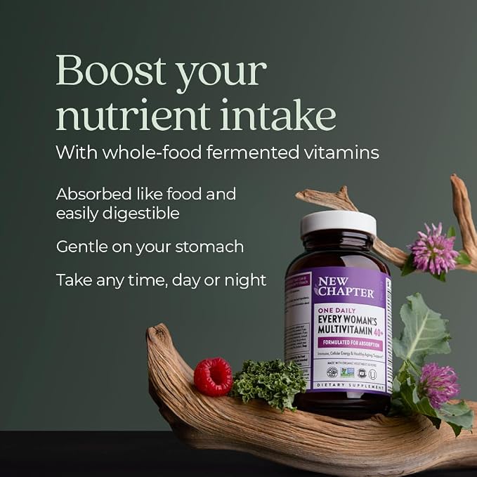New Chapter Women’s Multivitamin 40+, extra B6 & B12, Biotin for Hair Growth, D3, Vit C, Zinc for Immune & Stress Support, Gentle on an Empty Stomach, One Daily, Non-GMO, Gluten-Free, 96 Tablets