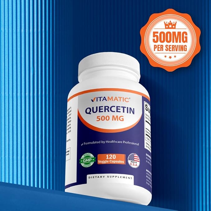 Vitamatic Quercetin 500 mg, 120 Vegetarian Capsules (Non-GMO, Gluten Free, Vegan) - Supports Cardiovascular Health