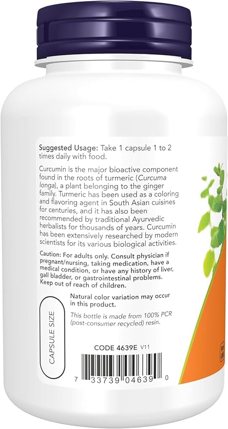 NOW Foods Supplements, Turmeric Curcumin, Derived from Turmeric Root Extract, Herbal Supplement, 120 Veg Capsules, (Pack of 2)