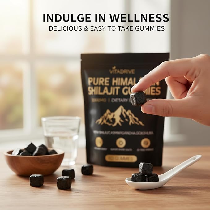 Himalayan Natural Shilajit Gummies, Shilajit Gold Gummies Energy Boost, 85+ Trace Minerals and Fulvic Acid for Energy Boost, All-Natural Sugar-Free Vegan for Men & Women, 60 Count