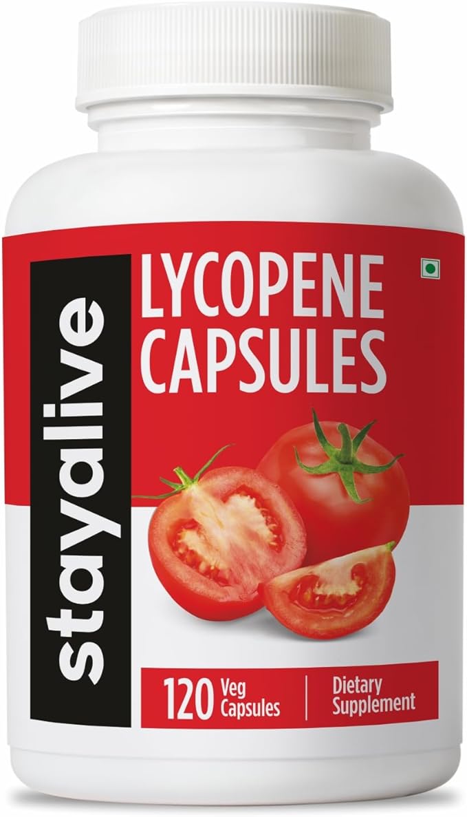 STAY ALIVE Lycopene Supplement for Men 60mg, Natural Tomato Extract Powder, 120 Capsules with 4 Months Supply, 100% Veg Lycopene Complex, Non-GMO and Gluten Free Carotenoid Supplement