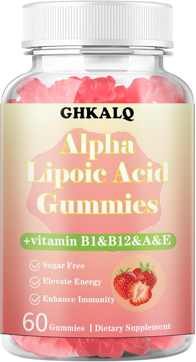 Alpha Lipoic Acid Gummies 1000Mg with Vitamin B1,B12&A,E,ALA Supplement,Provide Energy&Enhance Immunity,Liposomal Enhance Absorption,Sugar Free,Strawberry Flavor,60 Gummies