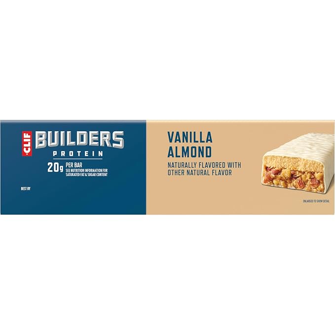CLIF BUILDERS Protein Bars - Vanilla Almond Flavor - 20g Plant Based Protein - Gluten Free - Non-GMO - Low Glycemic - No Artificial Sweeteners - 2.4 oz. (Pack of 144)