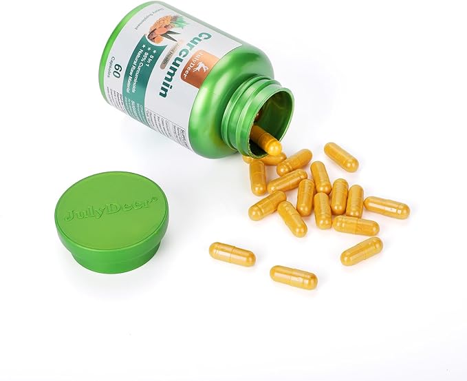 JulyDeer Curcumin Turmeric 95% with Celery Seed, Sour Cherry, Frankincense Extract, Glucosamine 5 in 1 Formula 95% Curcuminoid Natural Antioxidant Supplements Support to Joints and Immune Health