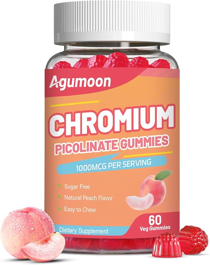 Chromium Picolinate Gummies 1000 mcg, Vegan, Gluten-Free, Peach Flavor, 60 Vegan Gummies