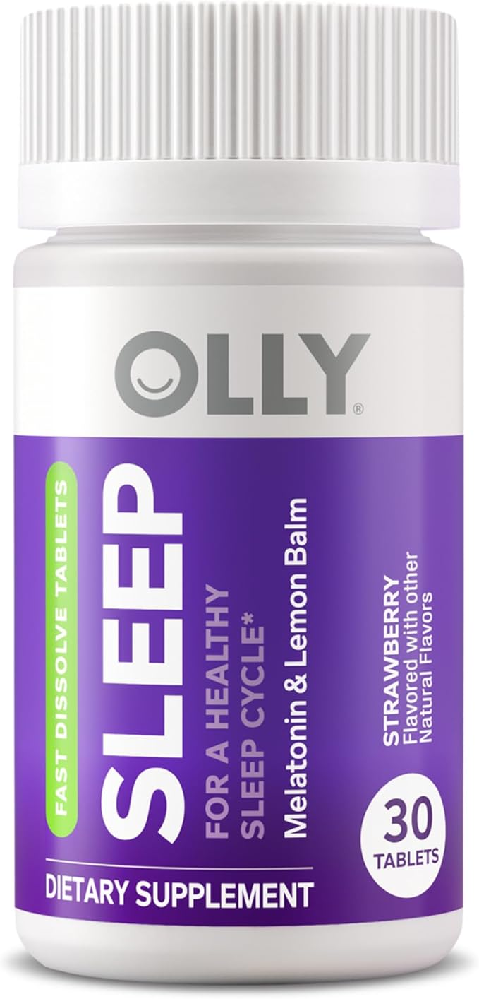 OLLY Sleep Fast Dissolves, 3mg Melatonin, Lemon Balm, Strawberry Flavor, 30 Day Supply - 30 Count