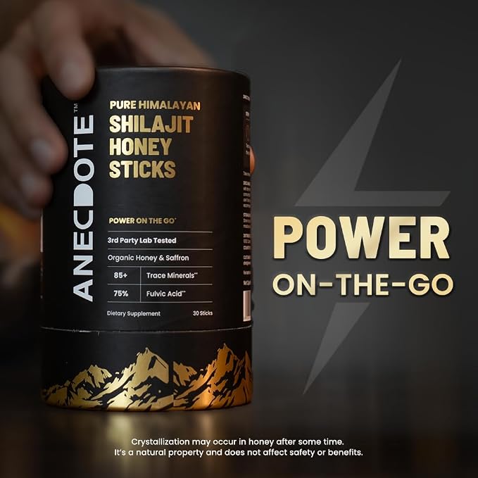 ANECDOTE Himalayan Shilajit Honey Sticks with Organic Honey & Saffron | Boosts Stamina | Supports Immunity | 75% Fulvic Acid, 85+ Trace Minerals | No Added Sugar | 30 Sticks