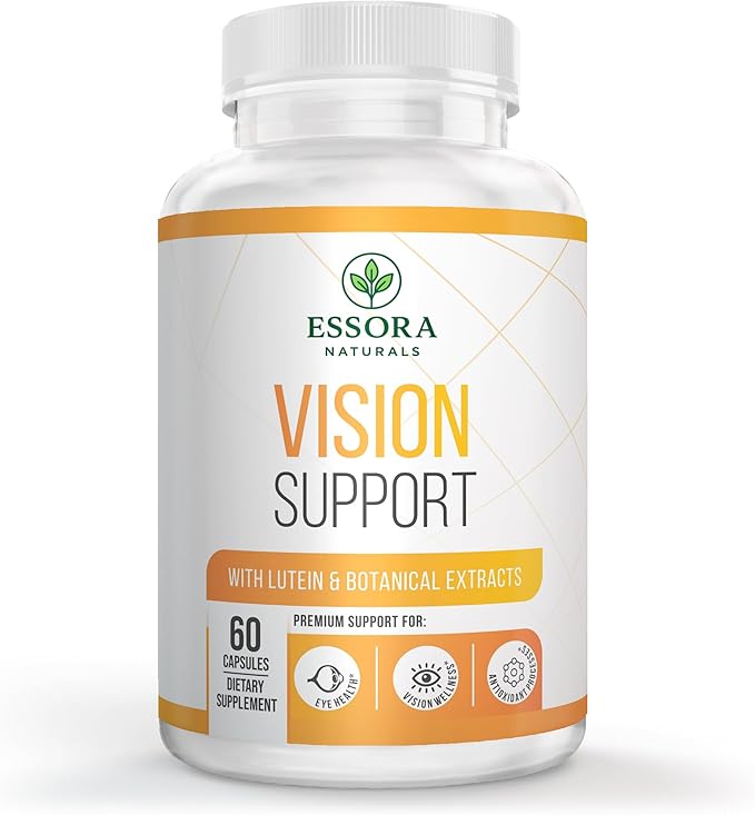 Essora Naturals. Vision Support – Lutein 20mg + Bilberry Extract + Vitamin A & Zinc – Antioxidant Eye Health Support* – Non-GMO – 60 Capsules