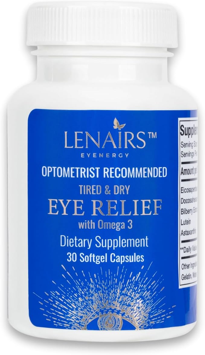Tired & Dry Eye Relief: Digital Screens Eye Strain from with Omega 3, EPA & DHA, Bilberry, Lutein, Astaxanthin, Essential Nutrients for Eye Health, Gluten Free