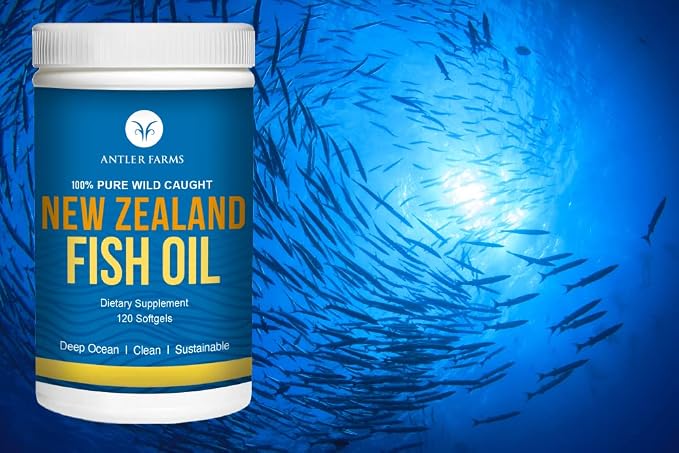 Antler Farms - 100% Pure Wild Caught New Zealand Fish Oil from Deep Ocean, Cold Water Fish, 120 Softgels - Clean, Fresh Omega-3 EPA + DHA Supplement, Keto Friendly, Super Clean
