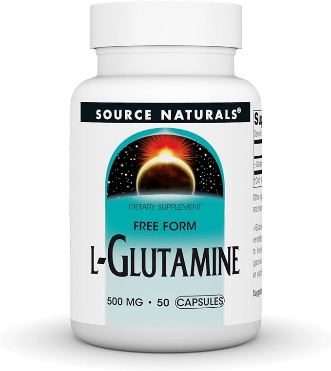 Source Naturals L-Glutamine, Free Form Amino Acid That Supports Metabolic Energy*, 500mg - 50 Capsules