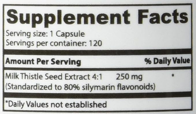 Superior Labs Milk Thistle NonGMO - 80% Silymarin Flavonoids - Powerful Formula for Healthy Liver, Kidney, Detox and Function, Energy - 250mg 4:1 Extract Yielding 1,000mg, 120 Vegetable Caps
